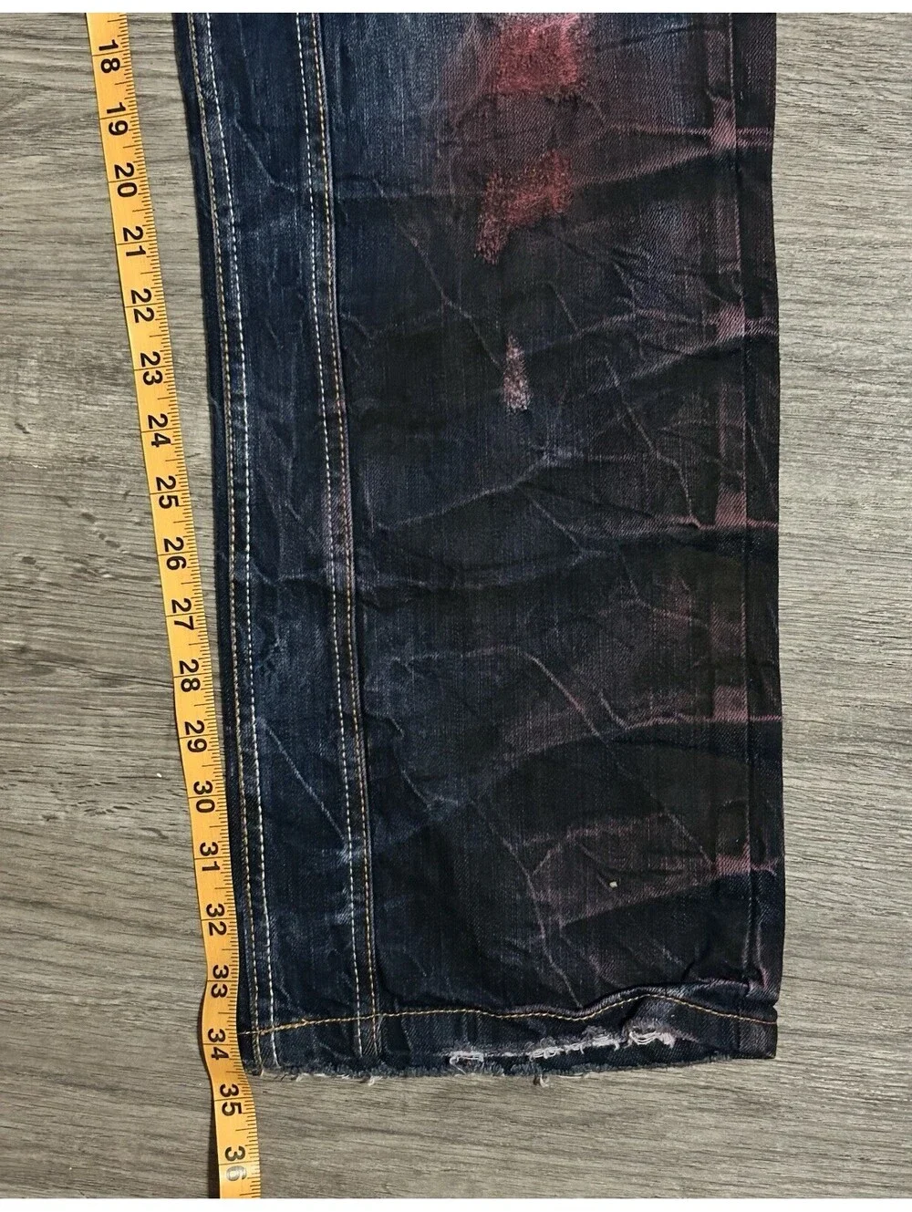 Elite Premium Denim Jeans 38x34 Distressed Dark Wash Hand Paint Cargo Pockets